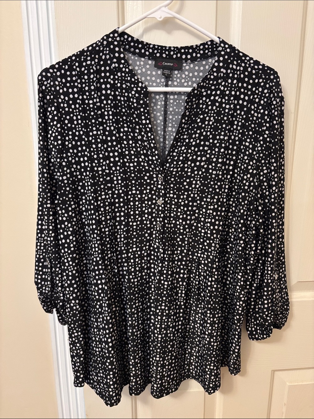 Cocomo Black & White Polka Dot Split-Neck Tunic